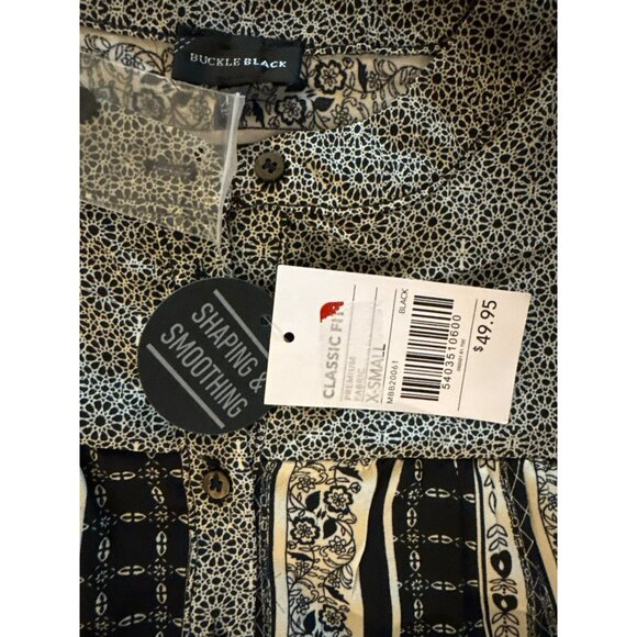 NWT Buckle Black Black & White Floral Long Sleeve Peasant Blouse Size XS - Picture 4 of 8
